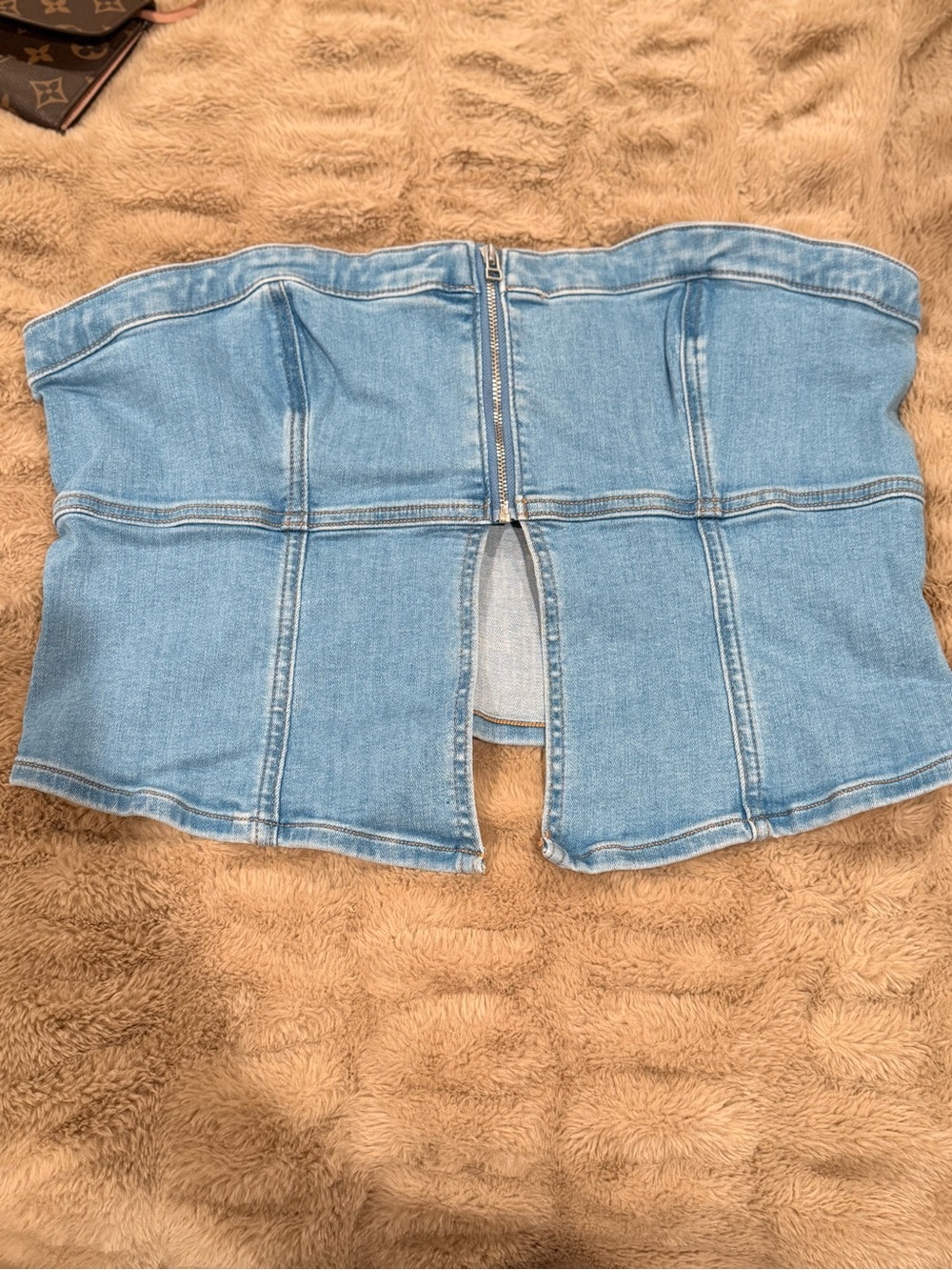 American Eagle Outfitters Light Blue Denim Corset Tube Top